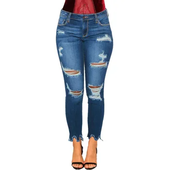 

Weigou Womens Fashion High Waist Jeans Broken Hole Slim Body Jeans Slim Stretch Bodycon Hollow Out Ripped Jeans Denim
