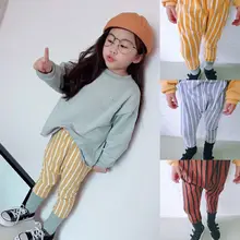 Весна, стиль, Южная Корея, детская одежда для мужчин и женщин, маленькие детские брюки в Вертикальную Полоску, леггинсы контрастных цветов