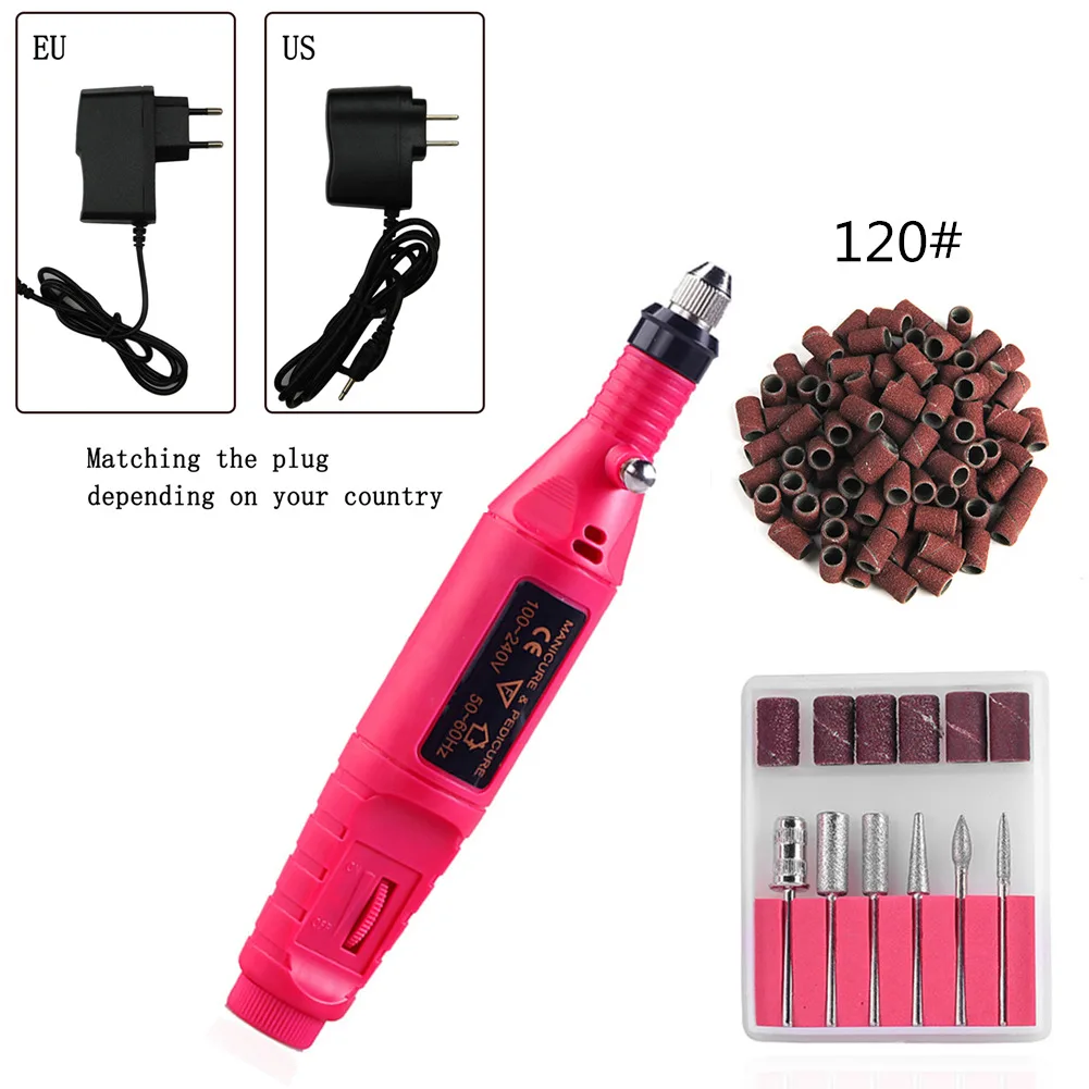 RED SET 02 Электрическая дрель для ногтей, маникюрный станок, Фрезерные фрезы для дизайна ногтей, сверла, напильники, инструменты для снятия лака, аксессуары - Цвет: RED SET 02