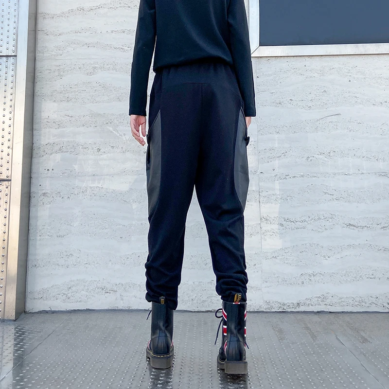 [EAM] Черные длинные штаны-шаровары с высокой эластичной талией, новые свободные брюки для женщин, модные весенне-осенние 1M631