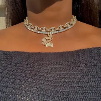 

2020 new Fashion Women men charm jewelry iced out sparking bling 5mm cz tennis chain 3 pcs butterfly animal choker necklaces
