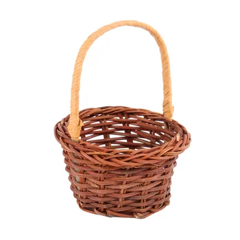 

8x5cm Mini Decorative Children Knitting DIY Props Basket Storage Basket Plant Micro Desktop Decoration Light Brown