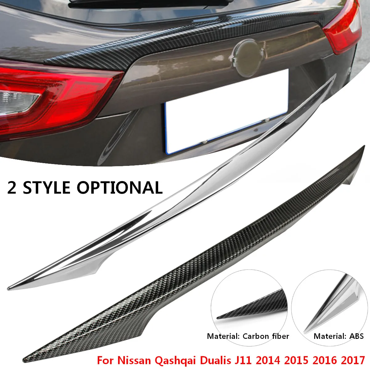 

Hot New Rear Door Trim Rear Car Trunk Spoiler Cover Sticker Wing Styling for Nissan Qashqai Dualis J11 2014 2015 2016 2017