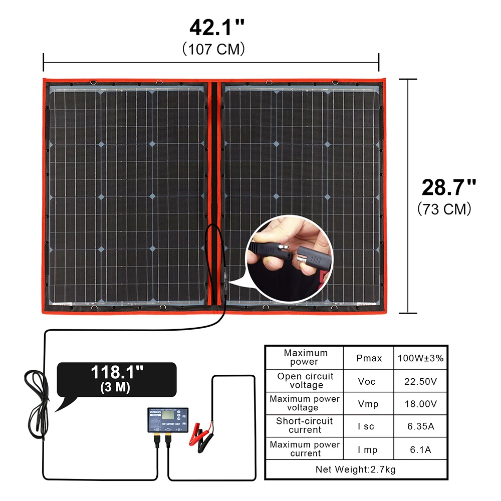 Солнечные панели Dokio складные 100 Вт (50 x 2 шт.) 12 В Вт|black solar panel|panel solarsolar panel black |