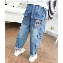 Детские джинсы с гусеничным принтом весна-осень г., стиль, весенний комбинезон в ковбойском стиле для мальчиков детские штаны среднего и большого размера