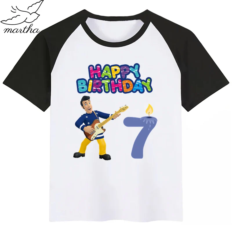 Одежда для детей с надписью «Happy Birthday Number», «Fireman Sam DIYKids»; футболка для девочек; подарок на день рождения; одежда для детей; футболки для мальчиков; футболки для малышей