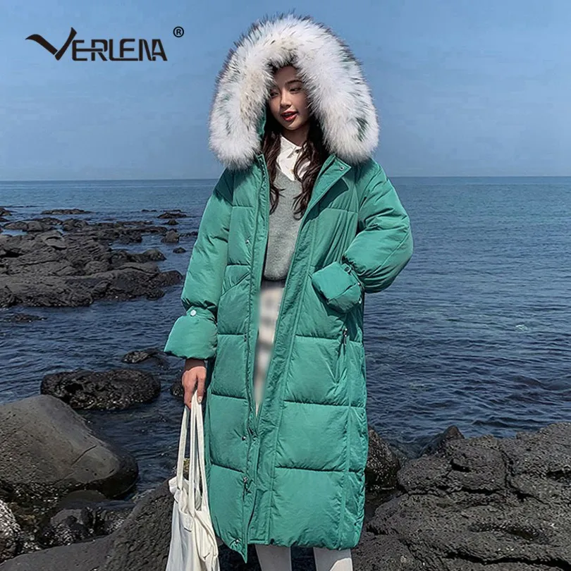 Verlena/ плотное теплое хлопковое зимнее пальто для женщин с капюшоном, отстегивающимся меховым воротником, ветронепроницаемая черная прямая парка X-long