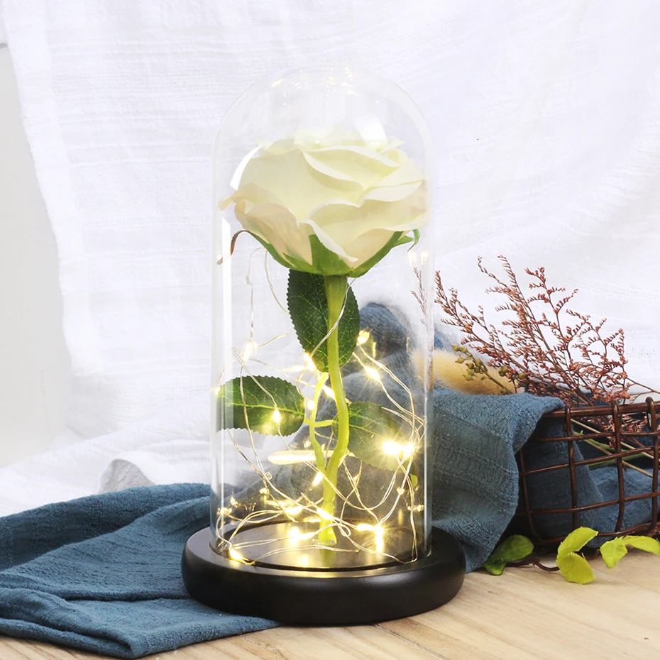Красавица и Чудовище Роза, Роза в стеклянном куполе навсегда Роза консервированная Роза Белль роза романтический рождественский подарок на год - Цвет: Коричневый