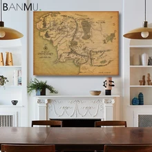 

BANMU Middle Earth Retro Near HARAD City Map Wall Art Poster Vintage Map Wall Canvas Paintings Livingroom Home Decor