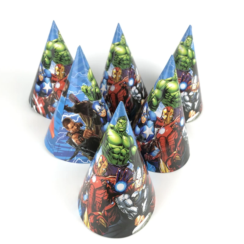 6Pcs Avengers Theme Disposable Paper caps Girl Birthday Party Decoration Baby Shower Wedding Party Supplies for kids