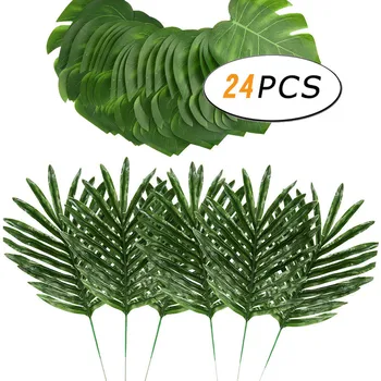 

24 pcs/lot Green Artificial Tropical Palm Leaves Party Plants Hawaii Jungle Wedding Party Plant Table Home Decorations