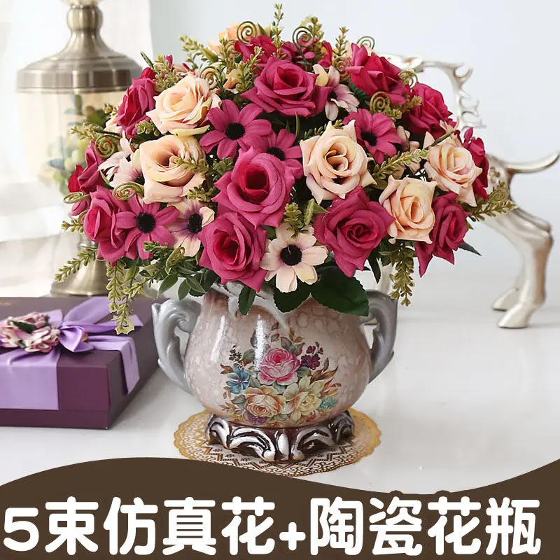 

European style simulation dried flower living room home furnishings potted plant set ornaments indoor dining table tea table