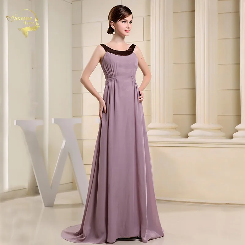 Vestidos De Dama De Honor Largos De Chiffón Con Parte Superior De Encaje Uva
