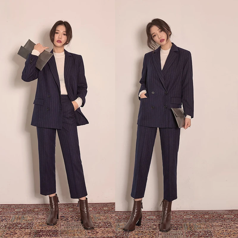 

Suit women 2020 spring and autumn new striped jacket straight pants two-piece suit loose fashion temperament women's clothing