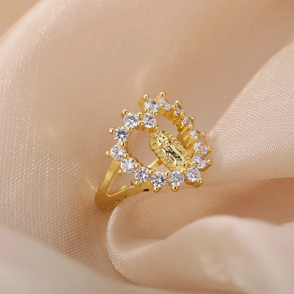 Zircon Heart Virgin Mary Rings Stainless Steel