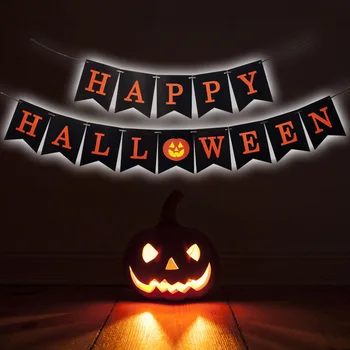 

Black Happy Halloween Bunting Banner with Pumpkin Sign Halloween Theme Party Decorations FPing