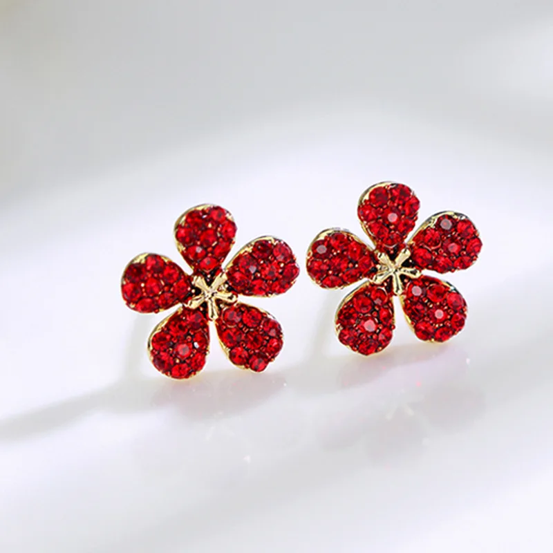 Japan Korean Red Earrings Cute Exquisite Rhinestone Cherry Small Stud Flower Mushroom Apple Jewelry | Украшения и аксессуары