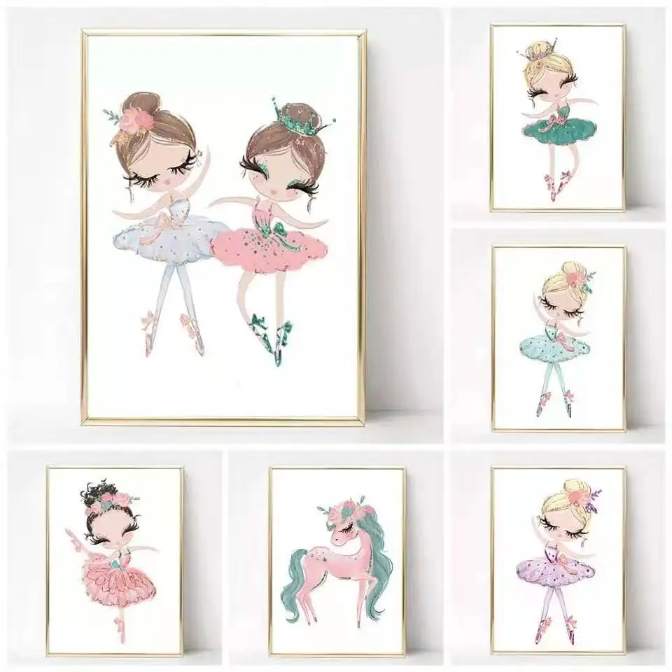 Ballerina-Girl-Poster-Unicorn-Swan-Nordic-Nursery-Wall-Art-Pictures-Print-Canvas-Painting-Kids-Bedroom-Decoration