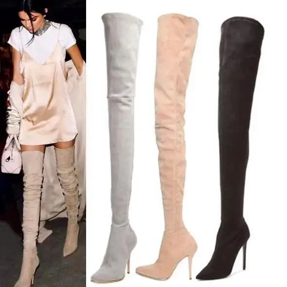 

Super High With Overknee Long Cylinder Shoe Woman Genuine Leather Velvet With Elastic Socks Thin