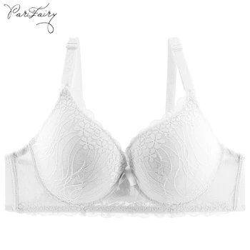 

PariFairy White Sexy Lace Unlined Push Up Bra Lingerie Women Underwear Intimates Embroidery Floral Plus Size Bras 42C-48D