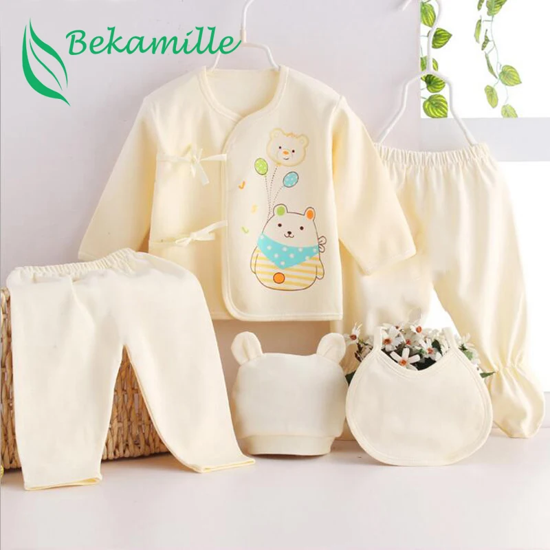 Costumes nouveau-né en coton pur | 5 pièces/ensemble, sous-vêtements tendances pour bébés, combinaison unisexe pour nourrissons, 15 couleurs