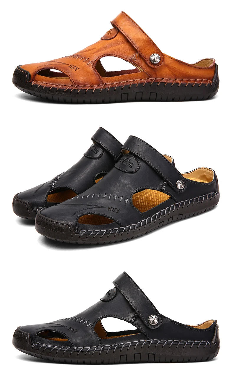 Классические качественные мужские кожаные сандалии; удобные шлепанцы; Мужская Летняя обувь; удобные пляжные сандалии; уличные кроссовки; вьетнамки