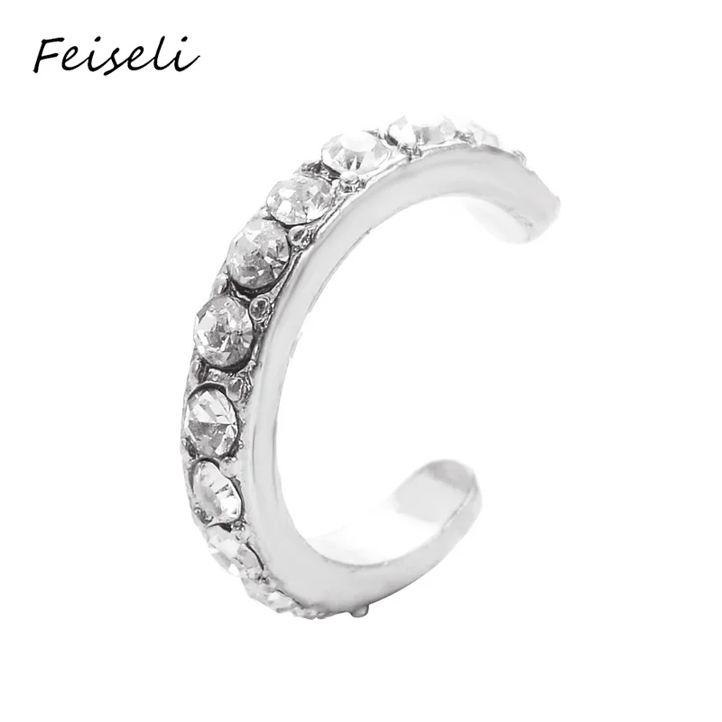 Feiseli, 1 шт., u-образные открытые Кристальные серьги-клипсы для женщин, круглые металлические Свадебные серебряные золотые медные серьги, ювелирное изделие