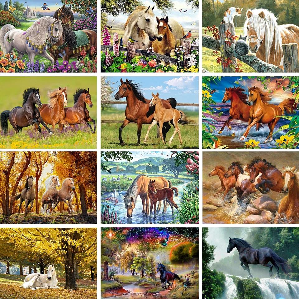 diy diamond painting 5D DIY Diamond Painting Horse Rhinestone Picture All Square/Round Animal Diamond Embroidery Mosaic Beaded Home Decoration Gift diy fashion diamond painting