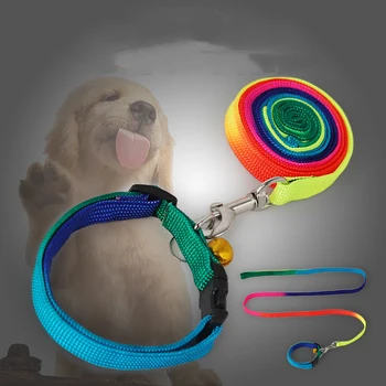 

Colorful Rainbow Pet Dog Collar Harness Leash Enhanced Soft Walking Harness Lead Colorful and Durable Traction Rope Nylon 120cm