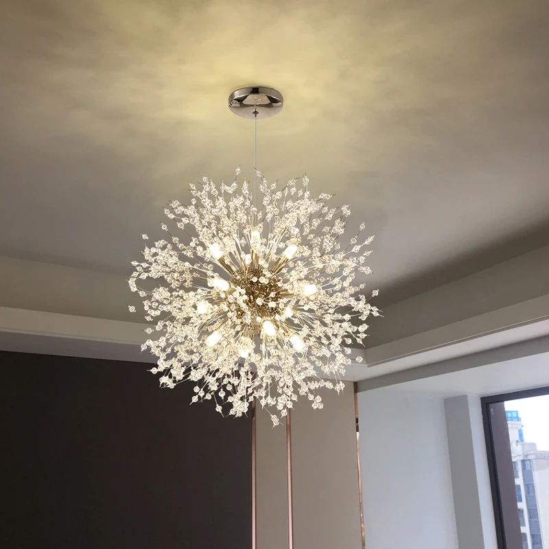 Modern Crystal Chandelier Pendant Lamp Kitchen Island Dining Room Loft Hanging Light Post Dandelion LED Lighting Fixture | Освещение