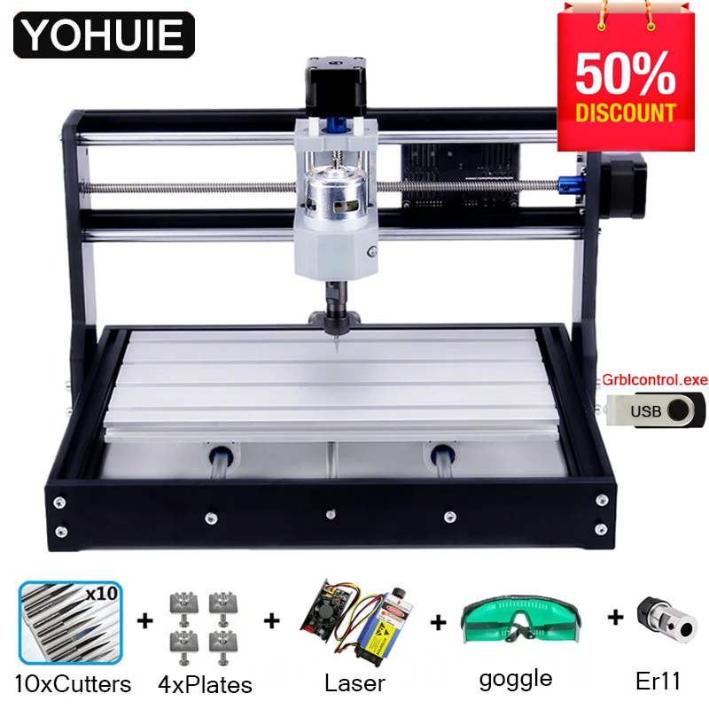 Лазерный резак YOHUIE CNC 3000 Pro 3 осевой фрезерный станок сделай сам с управлением GRBL