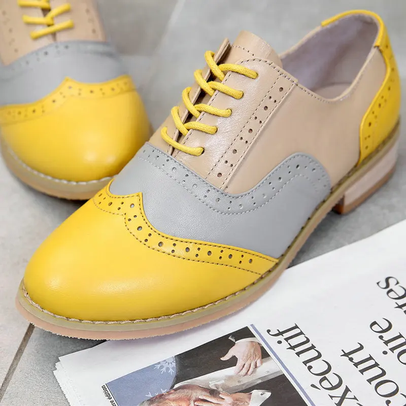 Brands Vintage Oxfords Brogue Shoes Handmade Female Shoes Genuine leather Big Woman Size 13 Oxford Flat Shoes