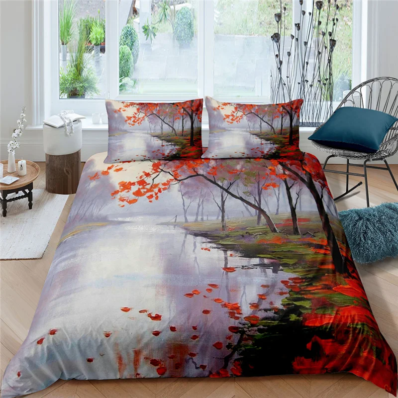 

Luxury 3D Natural Scenery Print 2/3Pcs Bedding Set Landscape Forest Duvet Cover Pillowcase Home Textile Queen and King Size