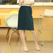 Осенне-весенняя модная Однотонная юбка с эластичной резинкой на талии SML XL XXL с высокой талией Женская Повседневная Юбка До Колена Женская плиссированная юбка