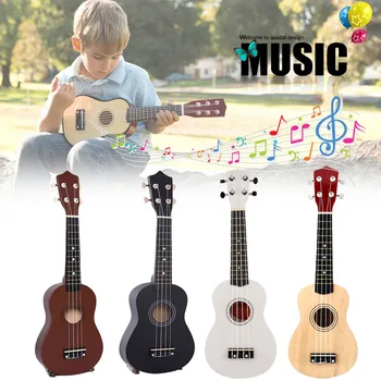 

21" Ukulele Wooden Small Guitar 4/6 Strings Wood Hawaiian Musical Instrument Ukelele Uke Soprano Practice Acoustic Guitar