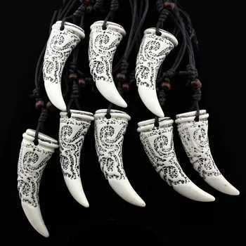 

12PCS European and American ethnic style retro necklace men's imitation wolf tooth totem sweater chain jewelry wholesale