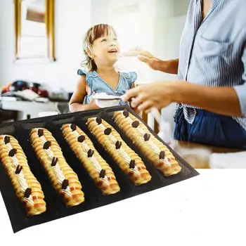 

5-Cavity Silicone Mold Baguette Shape Non-stick French Bread Baking Pan Tool Silicone Breathable Bread Mold Baking Mould