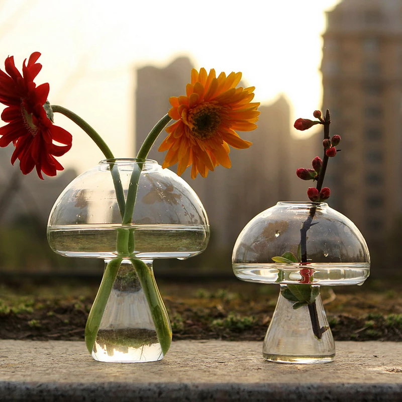1pcs Hot Mushroom Shape Clear Glass Vase Flower Succulent Terrarium Spring Home Decor Cosplay Prop for Friends Birthday Gift |