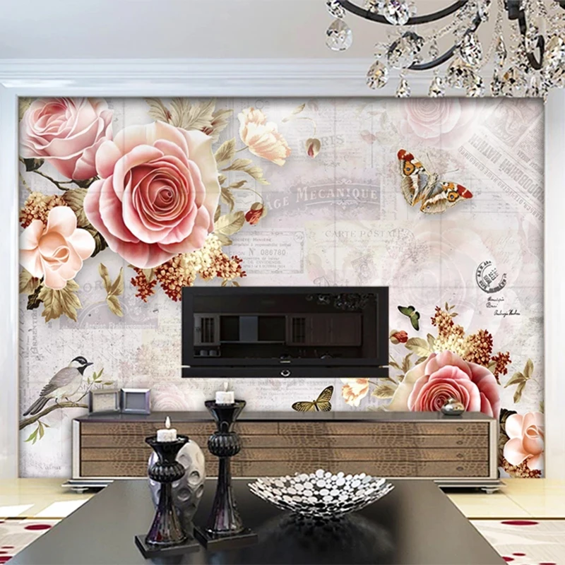 Обои на заказ, современные, ручная роспись, розы, цветы, бабочки, 3D настенная живопись, для гостиной, спальни, романтический декор, обои