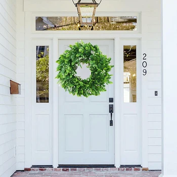 

Artificial Topiary Wreath Fake Green Leaf Door Hanging Garland Home Decoration Artificial Leaves Wreath