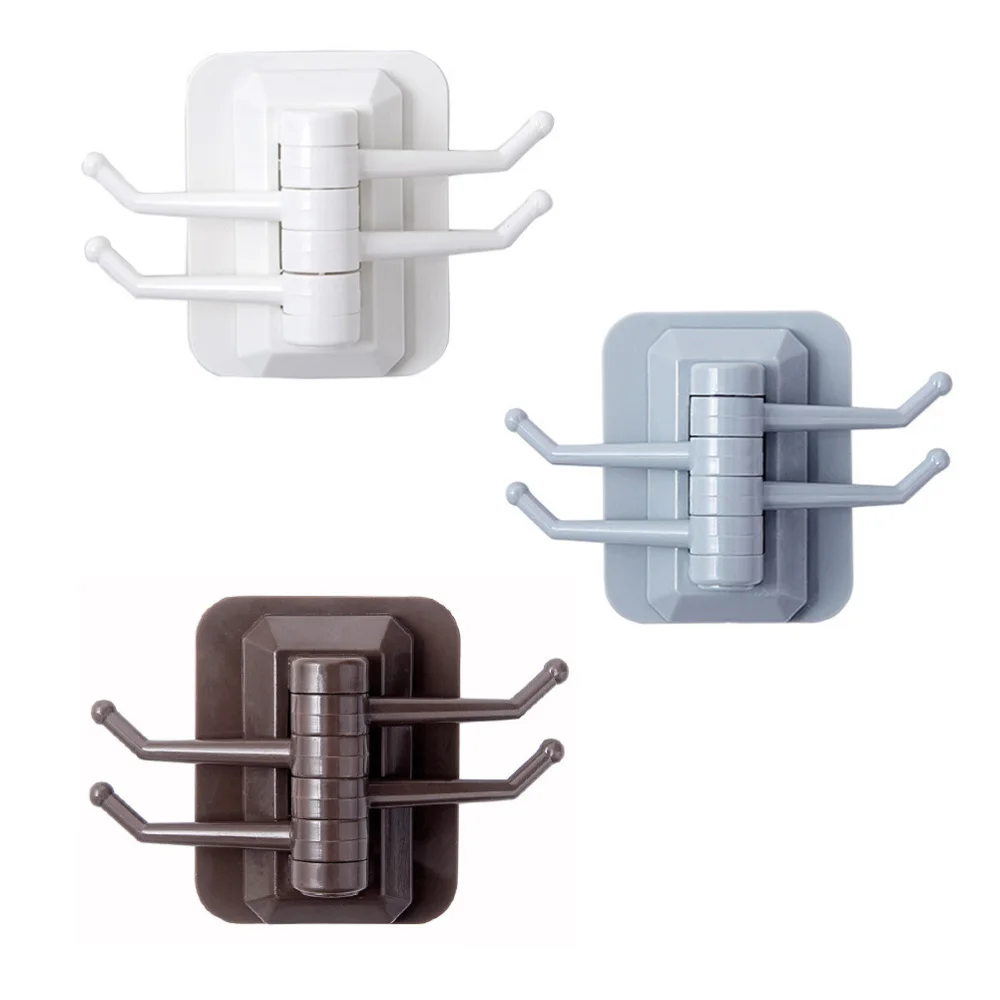 

3pcs Self Adhesive Wall Hooks Rotation Hanger for Kitchen Bathroom Bedroom (Blue)