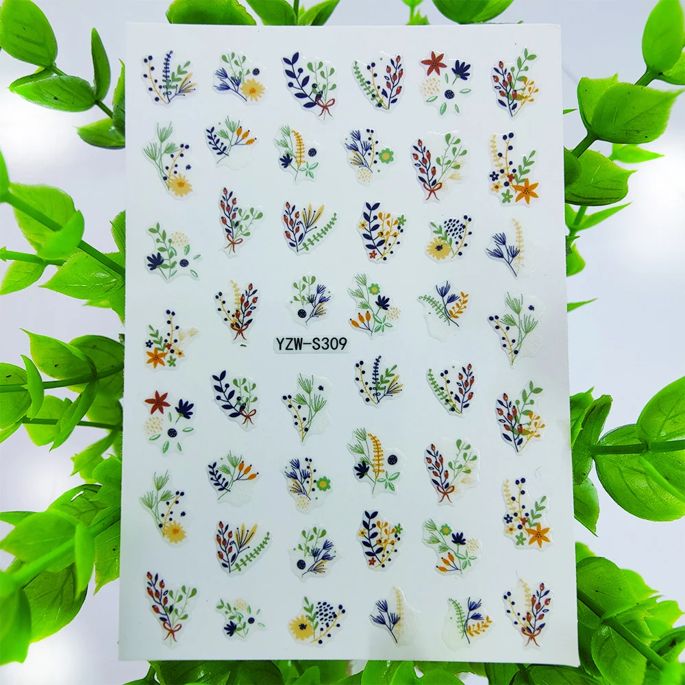 Новые самоклеящиеся наклейки для ногтей очень милые 3D в виде флорета травы