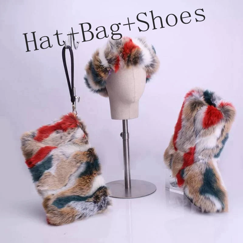 Girseaby/меховые ботинки; зимняя обувь; женские зимние ботинки с сумочкой на голову; Новинка года; Роскошные зимние женские ботинки на меху; высокие ботинки на меху - Цвет: S17 as photo