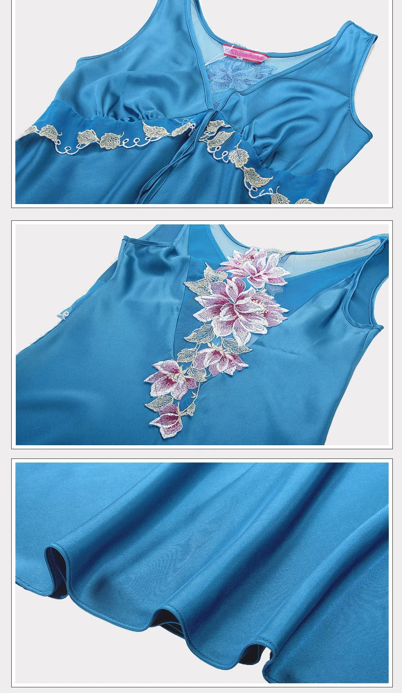 sexy V-neck silk nightie, women's silk nightgowns, satin sleepwear for summer home dress