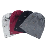 Geebro Women Star Ribbed knitted Cotton skullies Beanie Casual Soft Design Solid Bonnets hat Ladies Slouchy Hat Wholesale 1