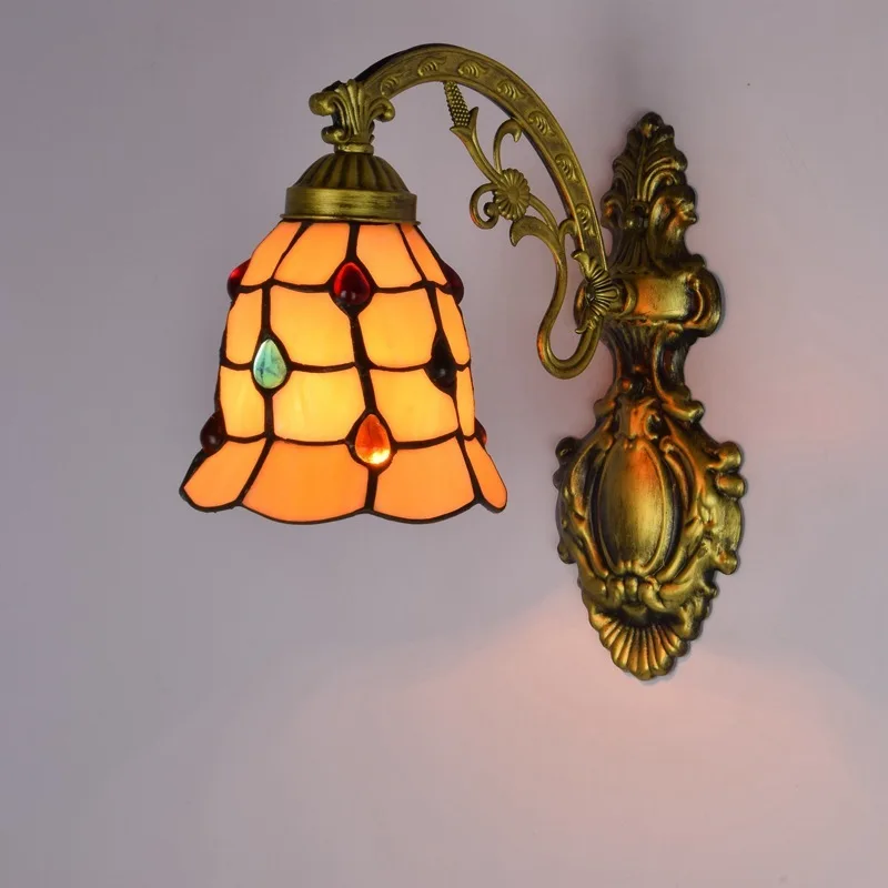 

glass lens headlight restoring ancient ways American pastoral bedside wall lamp corridor colored beads glass wall lamp