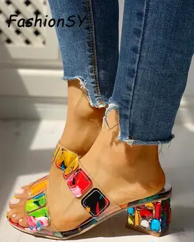 

Women Wedges Sandals Summer Bling Non-slip 4cm Rhinestone Fish Mouth Flat Sandals Outdoor Beach shoes Female Fashion Slippers
