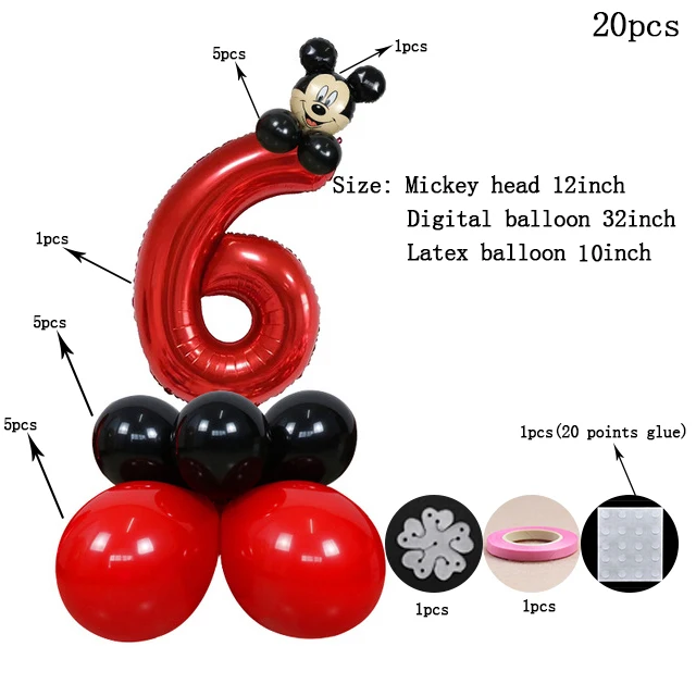 Mickey Mouse Party Baby Disposable Tableware Cup Cake Topper Ballon Boy and Girl Birthday Party Kids Party Supplie Color Decor 20pcs