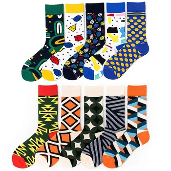 

DOIAESKV Novelty Happy Funny Men Graphic Socks Cotton Diamond Stripe Dot Vintage Coin Socks Hip Hop Gift Crew Socks Winter