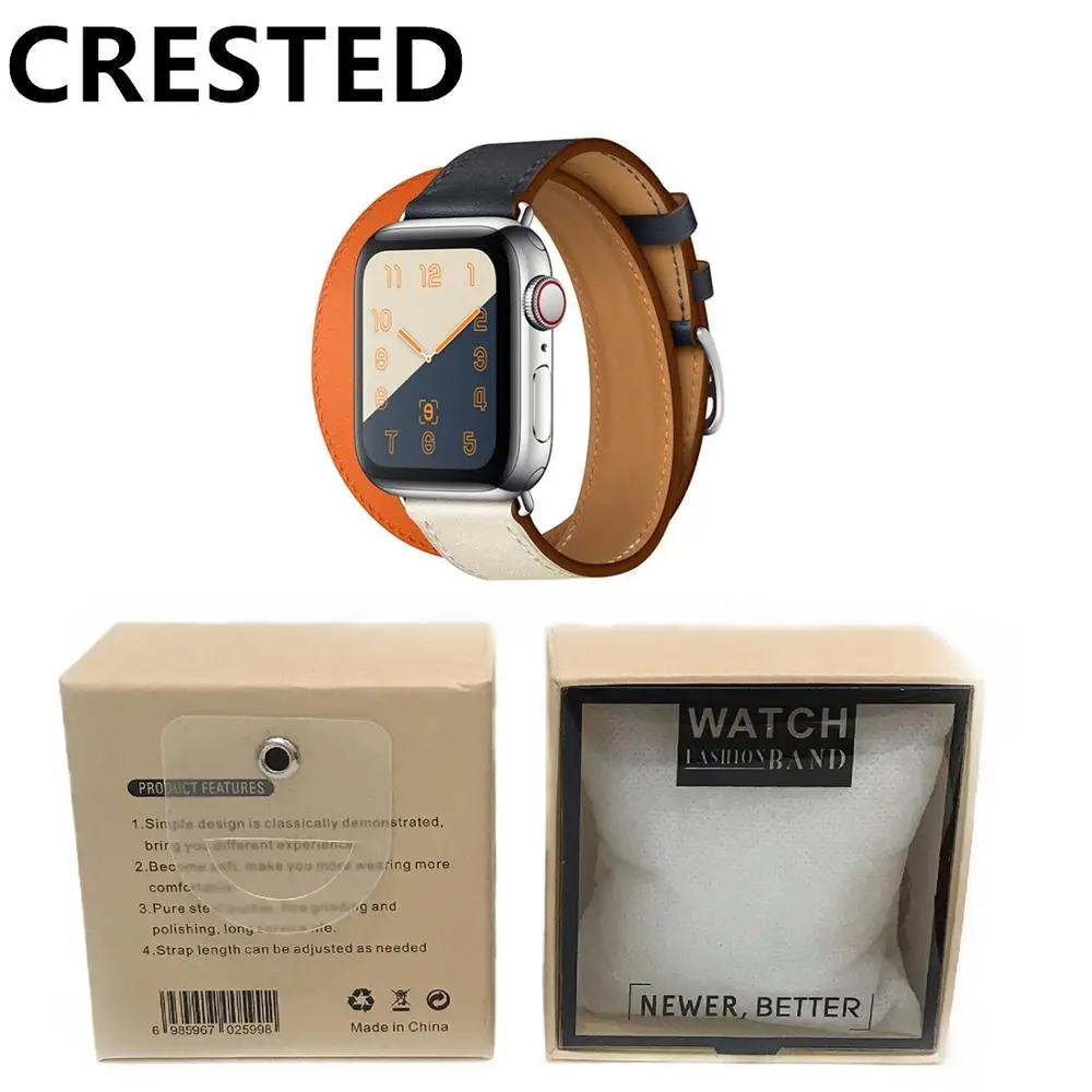 Ремешок хохлатый кожаный для apple watch 5 4 band 44 мм 40 браслет наручных часов correa iwatch series